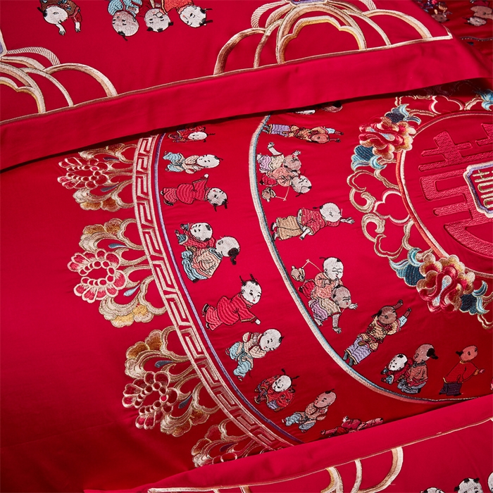 91家纺网 家纺一手货源 找家纺 宏羽纺家纺 2024新款13372纯棉婚庆套件系列百子圆圆