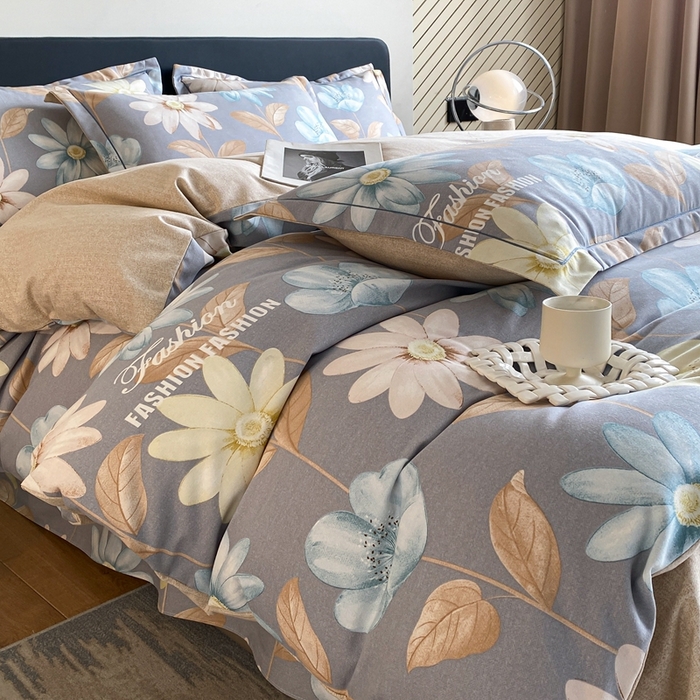 91家纺网 家纺一手货源 找家纺 莱通家纺 2024秋冬新款超柔喷气加厚磨毛四件套 花意满枝