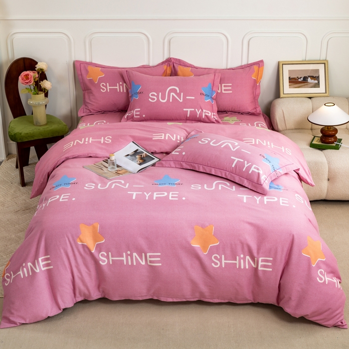 91家纺网 家纺一手货源 找家纺 威布斯家居 2024新款AA版全棉加厚磨毛四件套 极光小镇-粉