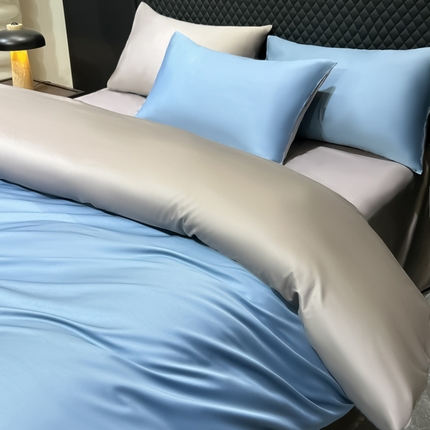 91家纺网 家纺一手货源 找家纺 家居1号家纺 2024新款50双股新疆长绒棉纯色四件套单品系列-单被套 共享-蓝灰  高级灰