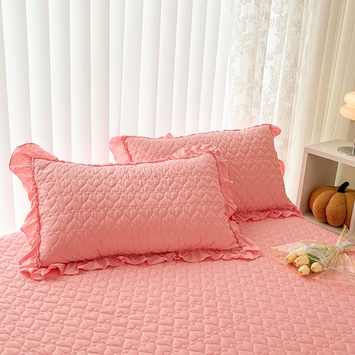 91家纺网 家纺一手货源 找家纺 暖居 2024新款250X270韩系纯色纯棉床盖三件套四件套+双面纯棉同款春秋被 玫红花束款