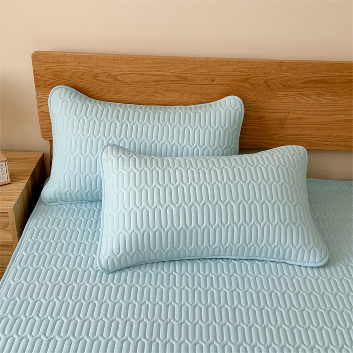 91家纺网 家纺一手货源 找家纺 雯豆家纺 2025新品【漏水包赔】防水隔尿加厚夹棉床笠三件套床垫保护套纯色床罩 格调防水款-冰川蓝