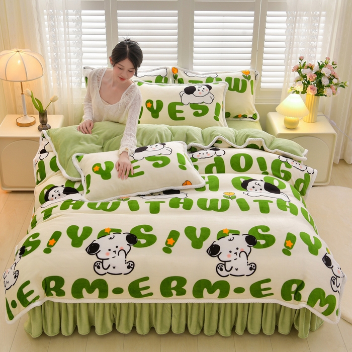 91家纺网 家纺一手货源 找家纺 绒耀 2025新款高克重牛奶绒四件套保暖四件套直播爆款电商爆款 嗨皮狗