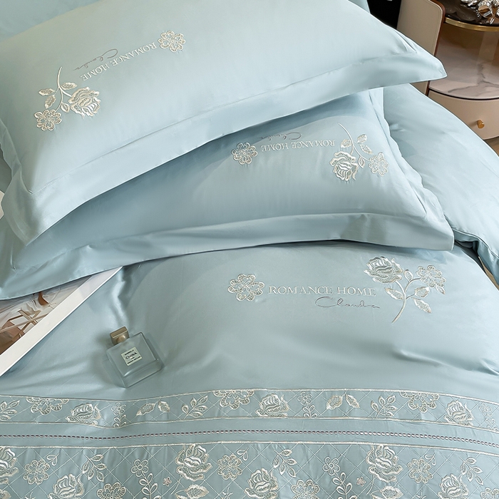 91家纺网 家纺一手货源 找家纺 理想家家纺 2024新款13372全棉刺绣四件套系列-花恋 绿