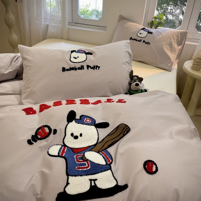 91家纺网 家纺一手货源 找家纺 如一 2024新款A类全棉水洗棉毛巾绣四件套 棒球狗