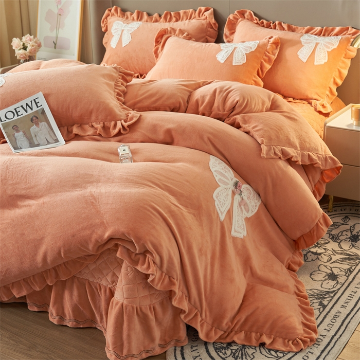 91家纺网 家纺一手货源 找家纺 2024新款A类幸福约定牛奶绒四件套 桔色