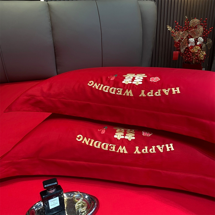 91家纺网 家纺一手货源 找家纺 用心 2024新款亲肤加厚磨毛新中式婚庆四件套多件套 囍乐