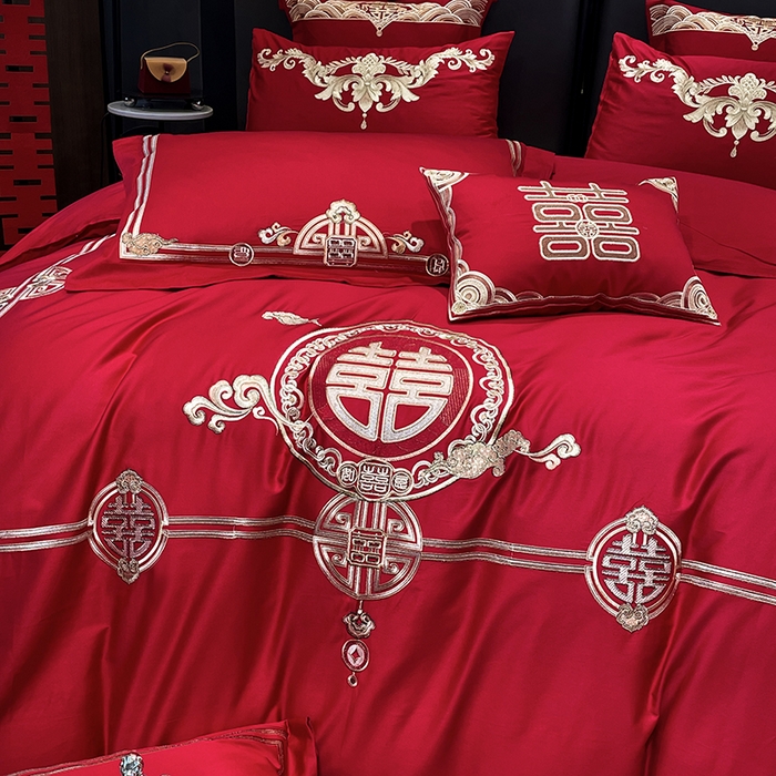 91家纺网 家纺一手货源 找家纺 用心 2024新款亲肤加厚磨毛新中式婚庆四件套多件套 典雅