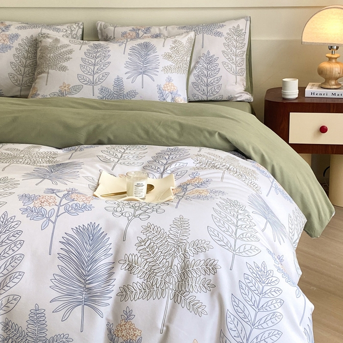 91家纺网 家纺一手货源 找家纺 雅居纺家纺 2024新款全棉印花磨毛四件套 绿染悠夏