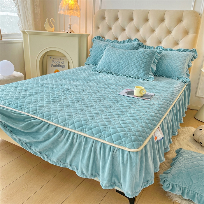 91家纺网 家纺一手货源 找家纺 2024新款热款A类牛奶绒夹棉床笠 浅灰蓝-