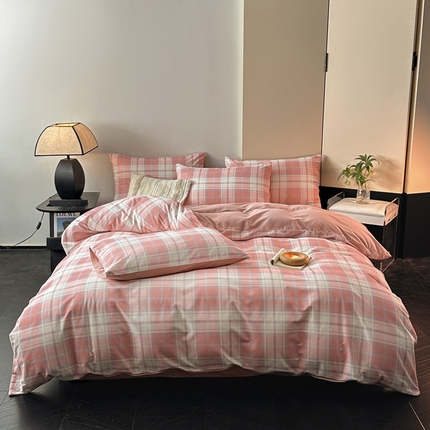 雅居纺家纺 2024新款全棉印花磨毛四件套 旋律-粉格