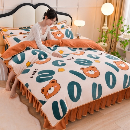 绒耀 2025新款高克重牛奶绒四件套保暖四件套直播爆款电商爆款 字母熊