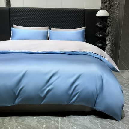 91家纺网 家纺一手货源 找家纺 家居1号家纺 2024新款50双股新疆长绒棉纯色四件套单品系列-四件套 共享-蓝灰  高级灰