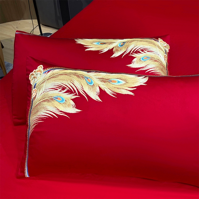 91家纺网 家纺一手货源 找家纺 用心 2024年新款双面磨毛绣花婚庆四件套 龙凤良缘