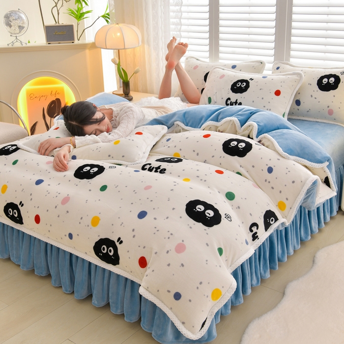 91家纺网 家纺一手货源 找家纺 绒耀 2025新款高克重牛奶绒四件套保暖四件套直播爆款电商爆款 哈喽小黑