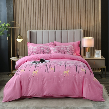 威布斯家居 2024新款AA版全棉加厚磨毛四件套 鹿雪踏花-粉