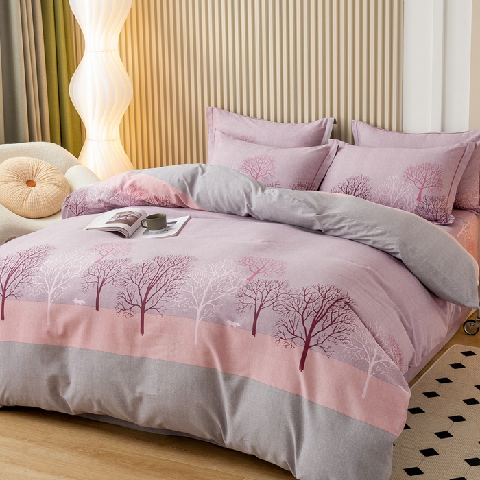 91家纺网 家纺一手货源 找家纺 威布斯家居 2024新款AA版全棉加厚磨毛四件套 丛林秘影-紫