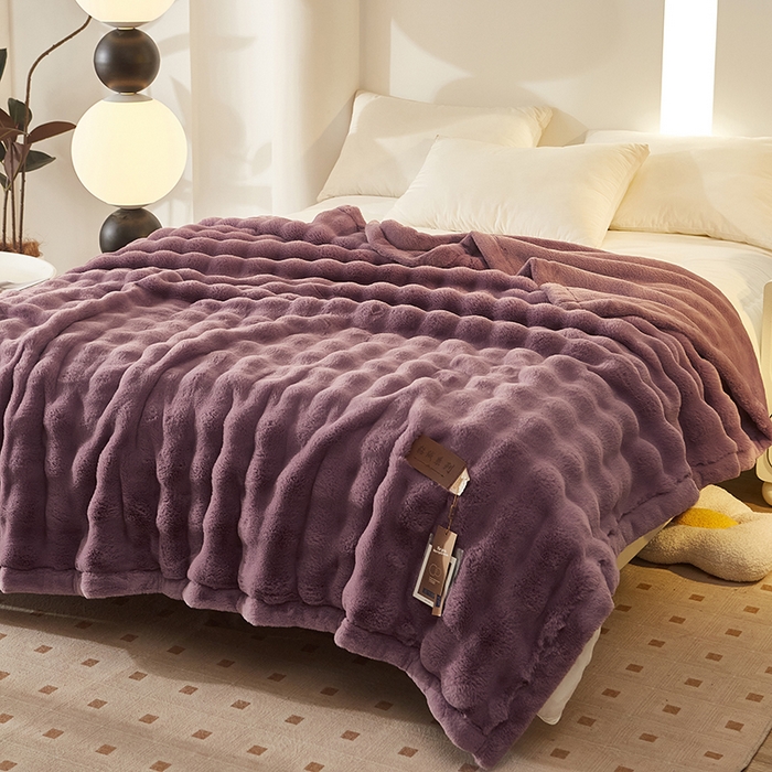 91家纺网 家纺一手货源 找家纺 尚品凤凰 2025新款亲肤舒适加厚保暖貂绒兔毛泡泡毛毯 泡泡-紫