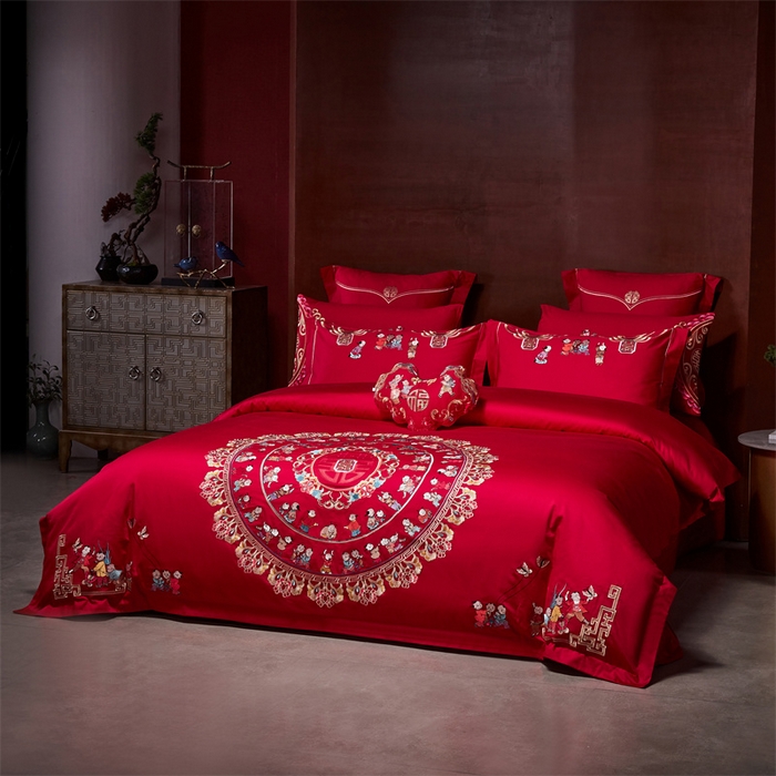 91家纺网 家纺一手货源 找家纺 宏羽纺家纺 2024新款13372纯棉婚庆套件系列百子圆圆