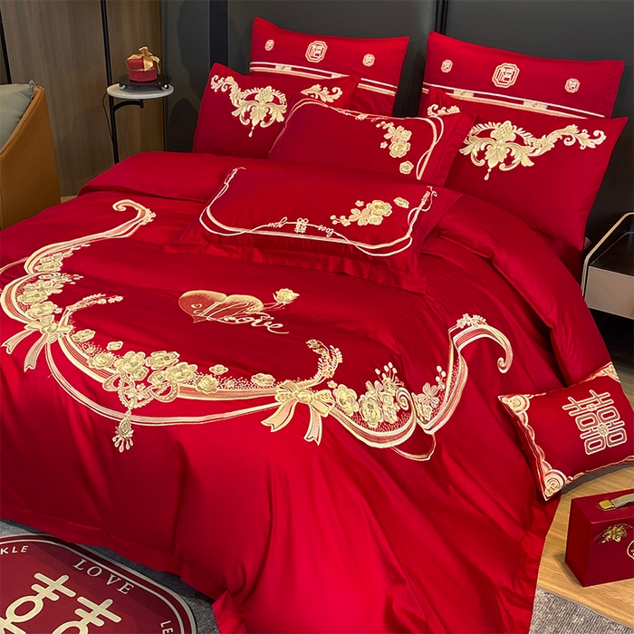 91家纺网 家纺一手货源 找家纺 用心 2024新款亲肤加厚磨毛新中式婚庆四件套多件套 恋喜