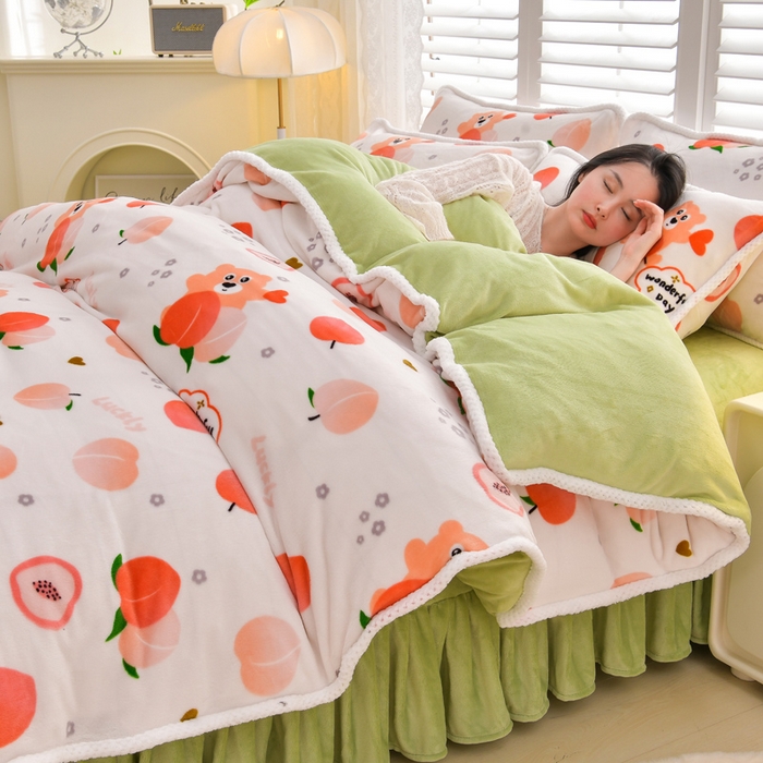 91家纺网 家纺一手货源 找家纺 绒耀 2025新款高克重牛奶绒四件套保暖四件套直播爆款电商爆款 水蜜桃