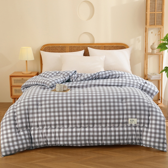 91家纺网 家纺一手货源 找家纺 优布加 2024新款色织水洗棉格斜抗菌良品系列大豆被冬被 良品-灰格