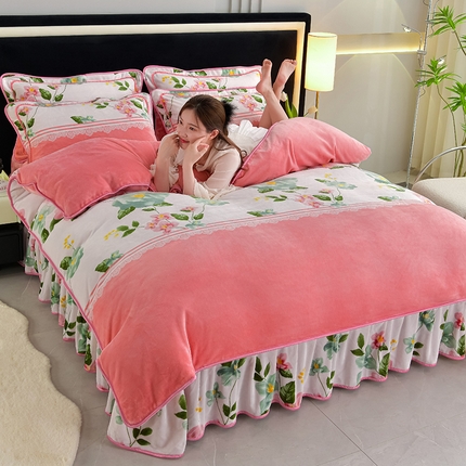 诺梵 2025直播8.5斤高克重牛奶绒四件套水晶金貂法莱绒床裙款 河塘月色