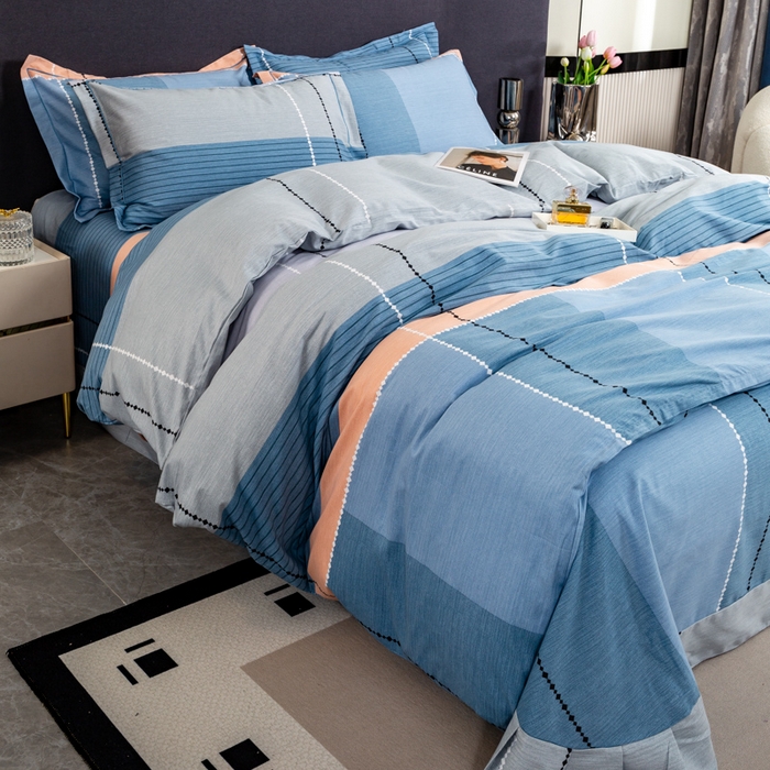 91家纺网 家纺一手货源 找家纺 威布斯家居 2024新款AA版全棉加厚磨毛四件套 米格鲁-蓝