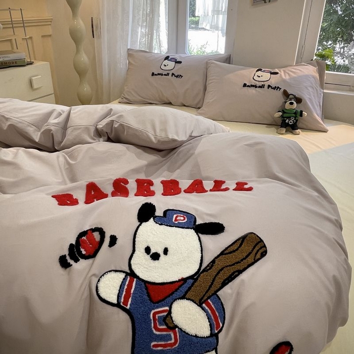 91家纺网 家纺一手货源 找家纺 如一 2024新款A类全棉水洗棉毛巾绣四件套 棒球狗