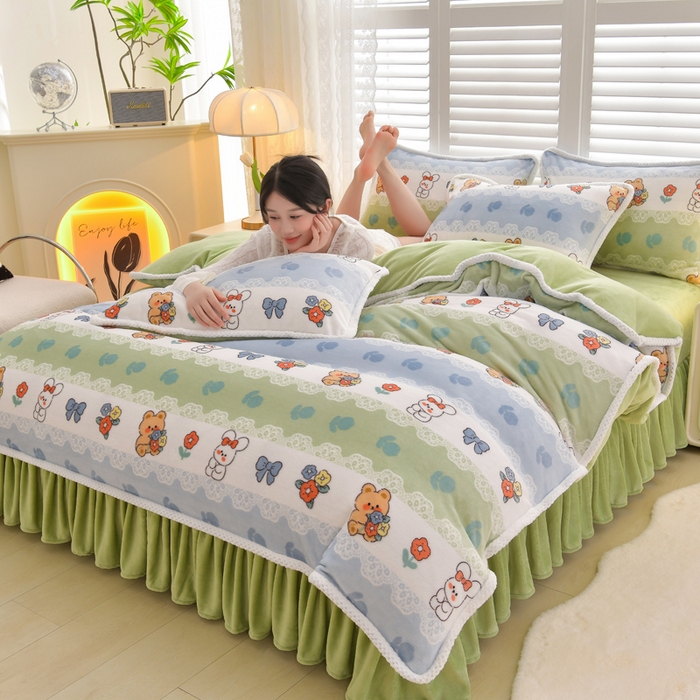 91家纺网 家纺一手货源 找家纺 绒耀 2025新款高克重牛奶绒四件套保暖四件套直播爆款电商爆款 甜蜜乐园