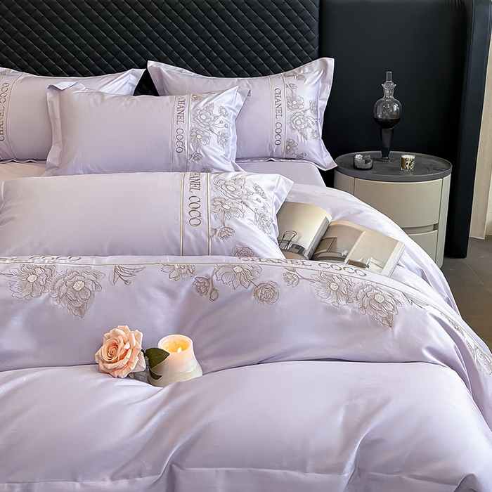 91家纺网 家纺一手货源 找家纺 理想家家纺 2024新款13372全棉刺绣四件套系列-花季 紫