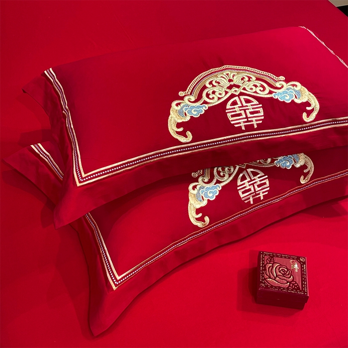 91家纺网 家纺一手货源 找家纺 用心 2024年新款双面磨毛绣花婚庆四件套 龙鸣凤悦