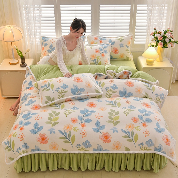 91家纺网 家纺一手货源 找家纺 绒耀 2025新款高克重牛奶绒四件套保暖四件套直播爆款电商爆款  花田故事