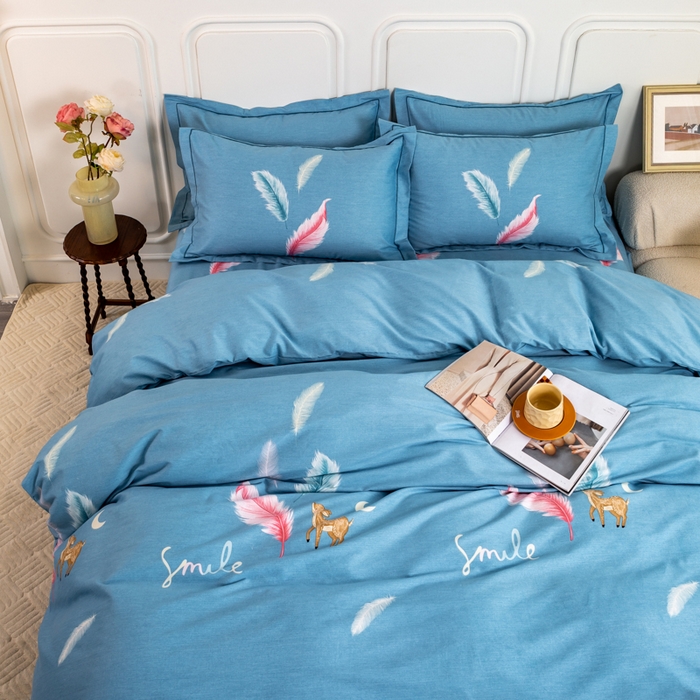 91家纺网 家纺一手货源 找家纺 威布斯家居 2024新款AA版全棉加厚磨毛四件套 柠檬树下-蓝