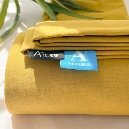 91家纺网 家纺一手货源 找家纺 韩巢家纺 2024新款简约格子纯色A类水洗棉床单枕套三件套 A类黄色-床单