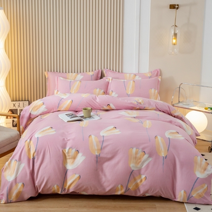 威布斯家居 2024新款AA版全棉加厚磨毛四件套 舒雅风情-粉