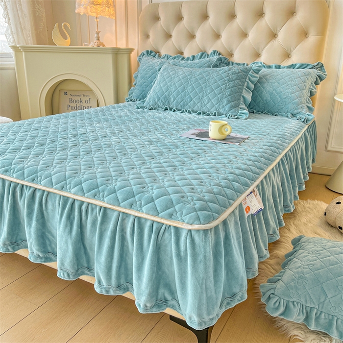 91家纺网 家纺一手货源 找家纺 2024新款热款A类牛奶绒夹棉床笠 浅灰蓝-