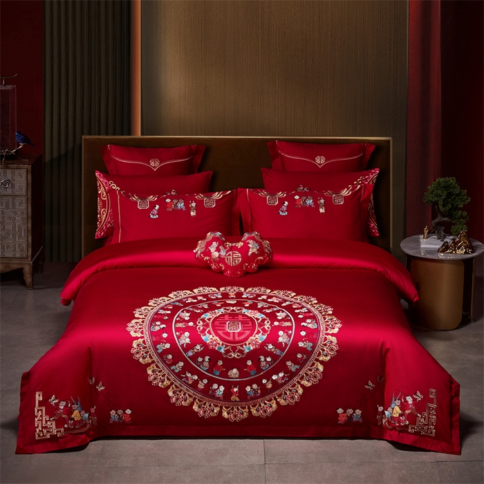 91家纺网 家纺一手货源 找家纺 宏羽纺家纺 2024新款13372纯棉婚庆套件系列百子圆圆