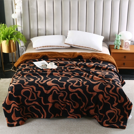 巴木赫 2024新款熊猫绒配同色羊羔绒毛毯 黑茶同色羊羔绒