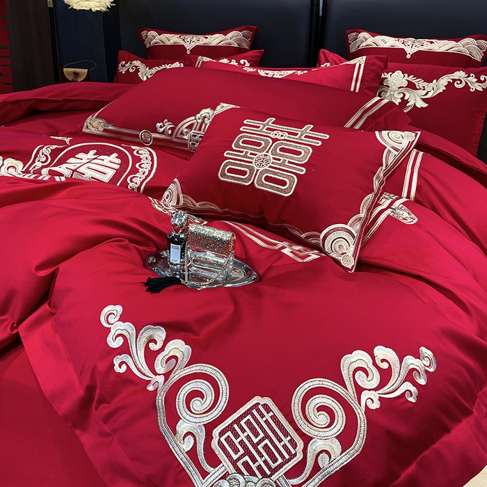 91家纺网 家纺一手货源 找家纺 用心 2024新款亲肤加厚磨毛新中式婚庆四件套多件套 典雅