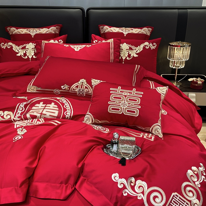 91家纺网 家纺一手货源 找家纺 用心 2024新款亲肤加厚磨毛新中式婚庆四件套多件套 典雅