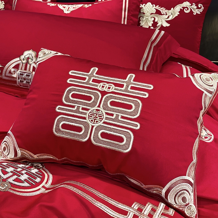 91家纺网 家纺一手货源 找家纺 用心 2024新款亲肤加厚磨毛新中式婚庆四件套多件套 典雅