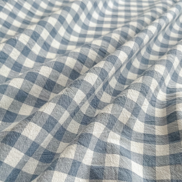 91家纺网 家纺一手货源 找家纺 韩巢家纺 2024新款简约格子纯色A类水洗棉床单枕套三件套 A类兰色格-床单