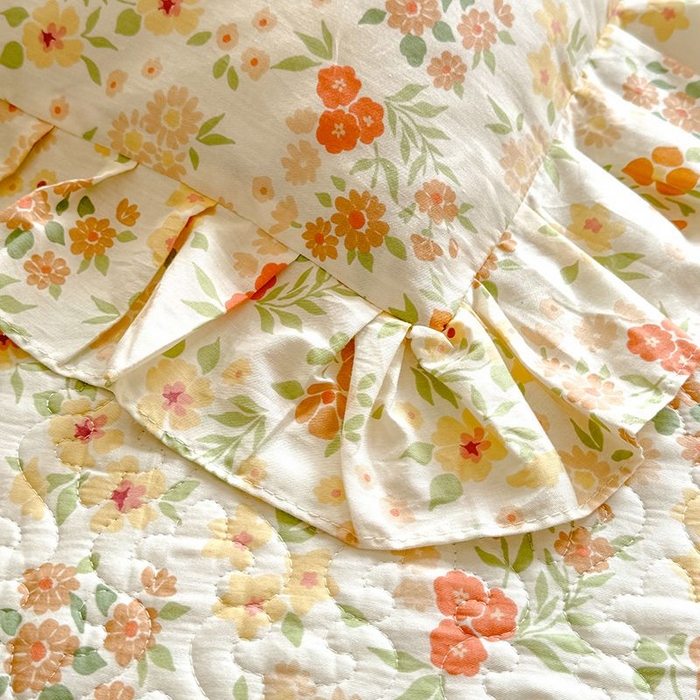 91家纺网 家纺一手货源 找家纺 2024新款全棉夹棉绗缝床裙三件套纯棉印花法式四件套套件蕾丝公主风 甜蜜蜜