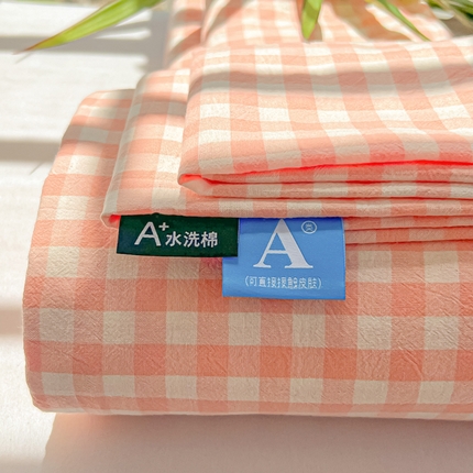 韩巢家纺 2024新款简约格子纯色A类水洗棉床单枕套三件套 A类草莓格-床单
