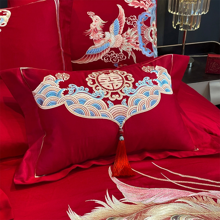 91家纺网 家纺一手货源 找家纺 用心 2024年新款双面磨毛绣花婚庆四件套 龙鸣凤悦