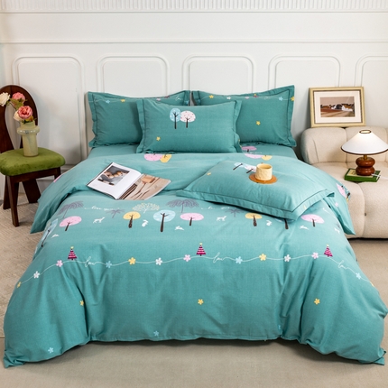 威布斯家居 2024新款AA版全棉加厚磨毛四件套 欢乐树-绿