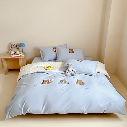 91家纺网 家纺一手货源 找家纺 （总）紫桐 2025新款全棉水洗棉卡通毛巾绣四件套（控价220/260）