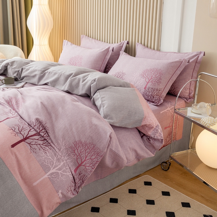 91家纺网 家纺一手货源 找家纺 威布斯家居 2024新款AA版全棉加厚磨毛四件套 丛林秘影-紫