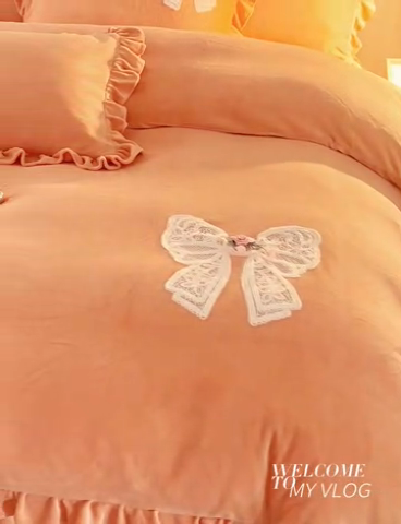 91家纺网 家纺一手货源 找家纺 2024新款A类幸福约定牛奶绒四件套 桔色